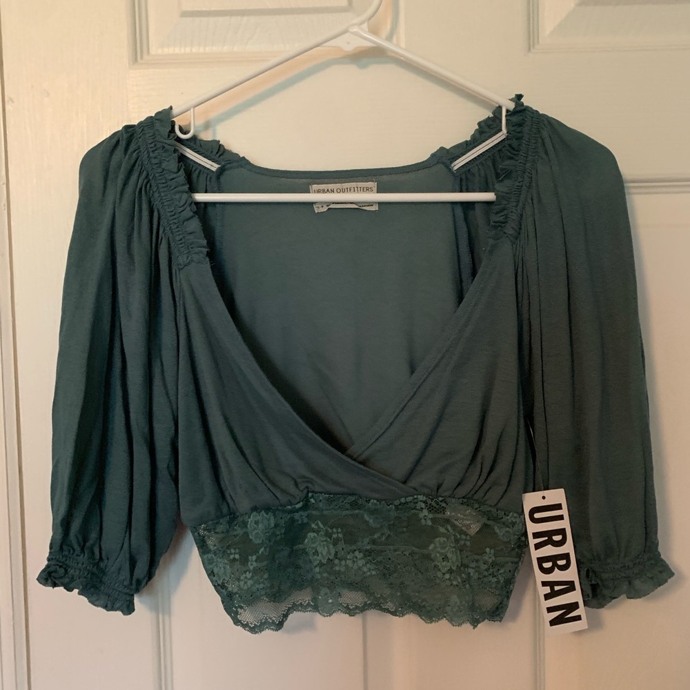 NWT UO turquoise lace trim crop top